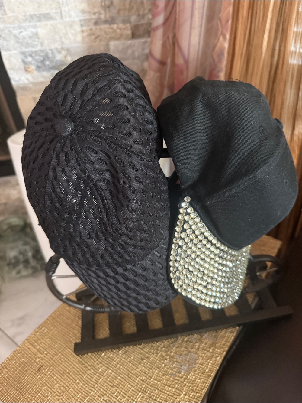 Steve Madden Black Rhinestone Visor Cap